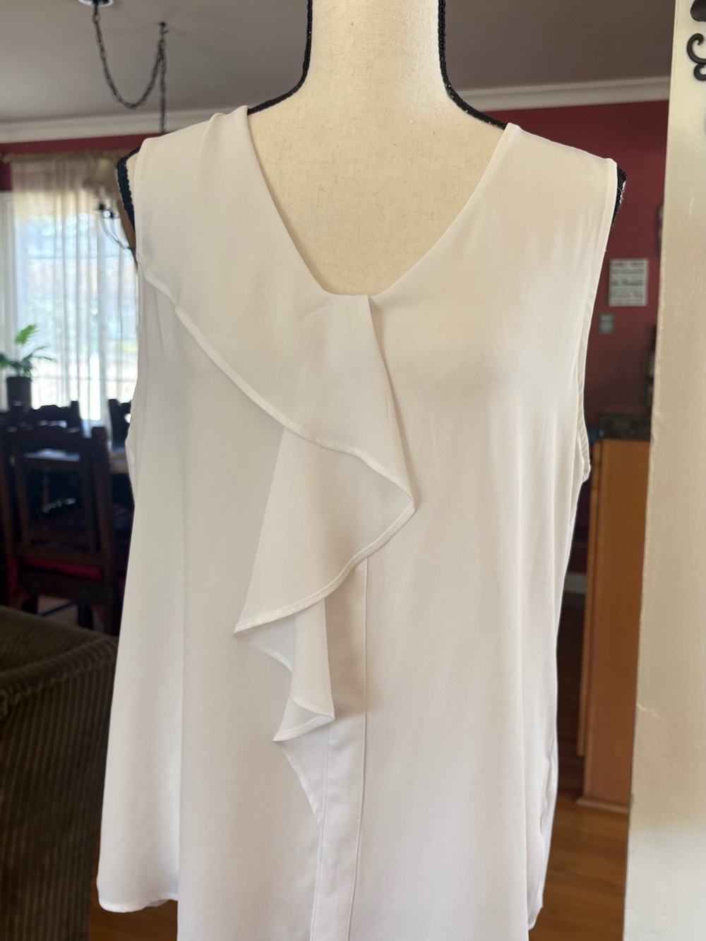 White Ruffle-Front Sleeveless Dress